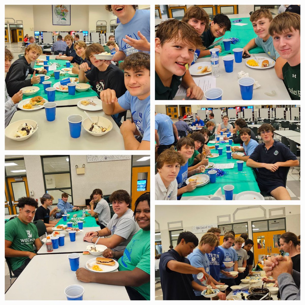 ndatritonfb's tweet photo. Congrats to James, Ian, and Micah for winning the High School QB challenge during half time of the Packers/Lions game! Also pictured are the rest of the players enjoying Team Dinner provided by our amazing parents 🧜‍♂️🏈 https://t.co/P2snBS8832