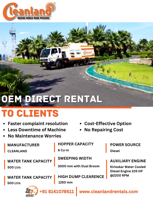 OEM DIRECT RENTAL TO CLIENTS

bit.ly/3RldfdL

#Cleanlandrentals #MakingWorldMoreHygienic 
#HireSweeperTruck #StreetCleaning #HeavyDutyCleaning #IndustrialCleaning #CommercialSweeping #MunicipalServices #PowerSweeping #RoadCleaning #ParkingLotCleaning #OutdoorCleaning