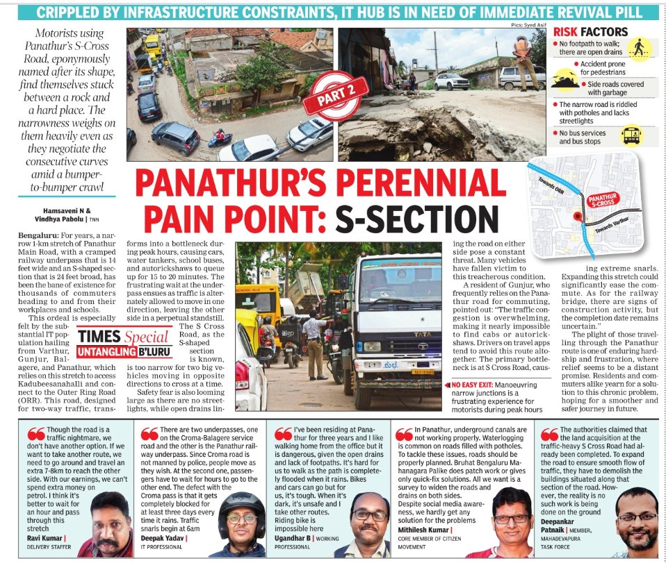 CivicOp_india's tweet photo. Panathur's Perpetual Predicament: Section 
The Panathur road, connecting Varthur with Kadubeesanahalli, has been plagued by persistent issues for years, primarily due to an ill-planned and poorly executed railway underpass at S-cross. Even after years of construction, the second lane remains incomplete, leading to frequent waterlogging and traffic jams. This underpass alone accommodates close to 40,000 vehicles daily. It appears that our esteemed MLA @ArvindLBJP and MP @PCMohanMP have been rather inactive on this front. @DKShivakumar @siddaramaiah, your intervention would greatly alleviate the suffering. @osd_cmkarnataka, we seek your assistance as well.

We pledge our support in the upcoming general elections to those who assist us in resolving this issue. #Panathur #EastBengaluru #BrandBengaluru