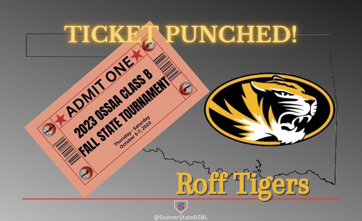 SoonerStateBSBL's tweet photo. With their win over Leedey, the Roff Tigers go 2-0 on the day and punch their ticket to the Class B State Tournament.

#OKPreps #TicketPunched🎟️ https://t.co/GwcfRk42U7