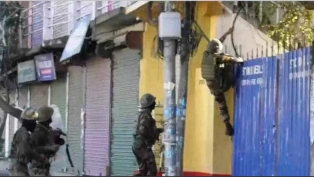 Giving a new meaning to the phrase "Above and beyond the call of duty." Riot control or not I will let you decide. Somewhere in Imphal, Manipur. 
 #ZRAXposed #CrimesAgainstManipur #KukiWarCrimes #ManipurFightsBack