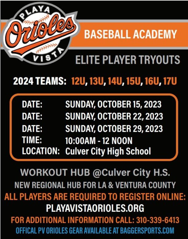 PVOrioles's tweet image. Interested in honing your skills to become an elite prospect for the D1 level? Come try out for our squad in October!

PV Orioles October Baseball Academy dates. Please DM for any questions

@CulverCityHigh 

#elite #hsbaseball #collegbaseball #recruiting #baseballacademy