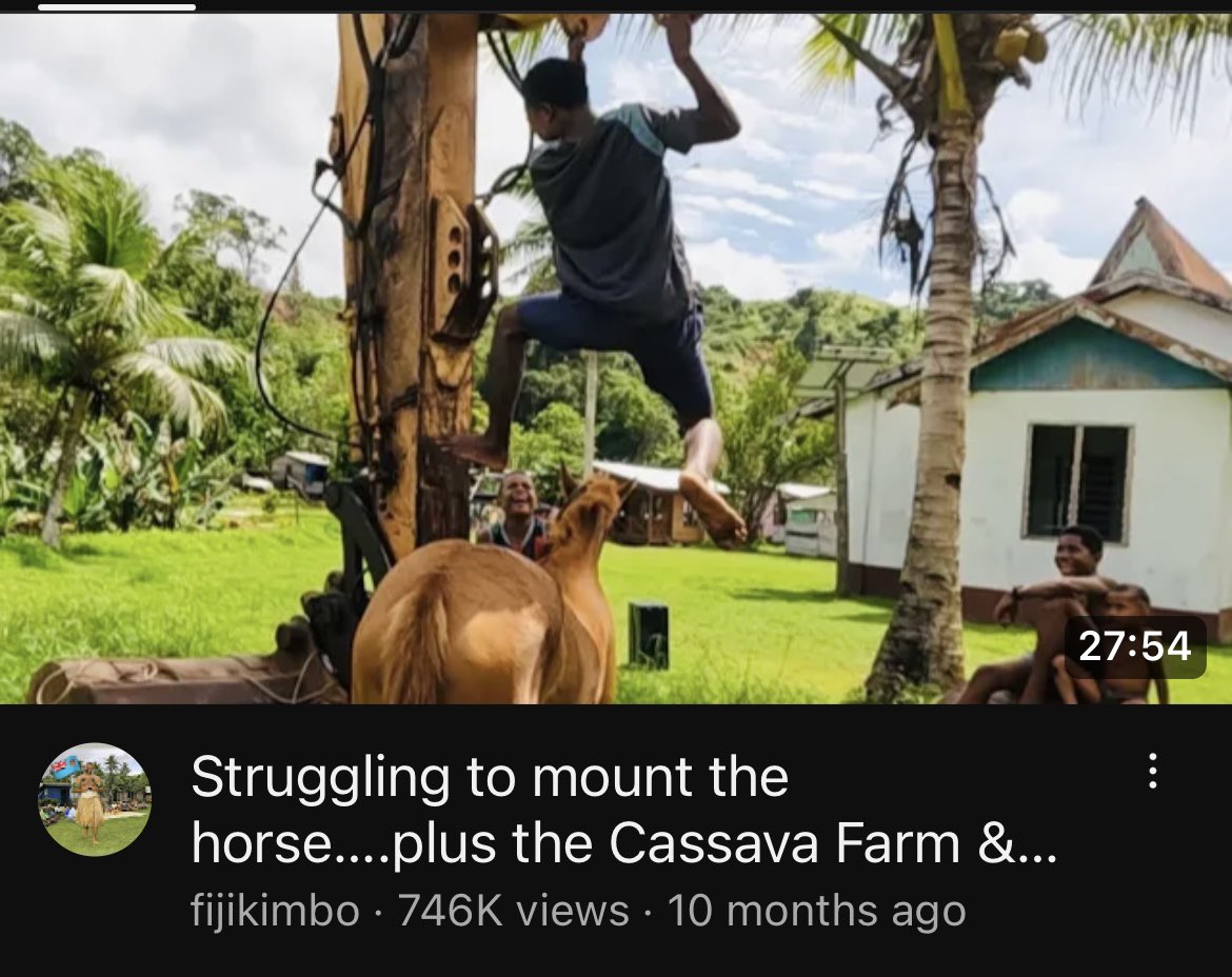 I don’t know why this video has had 746,000 views either 🤷🏻‍♂️ #fiji #cakaudrove #fijivillage #villagelife #teamfijj #horselife 
…trip to the cassava farm 😀

youtu.be/wKOptqk9isU?si…  

(Big in #Brazil for some reason) 🤔