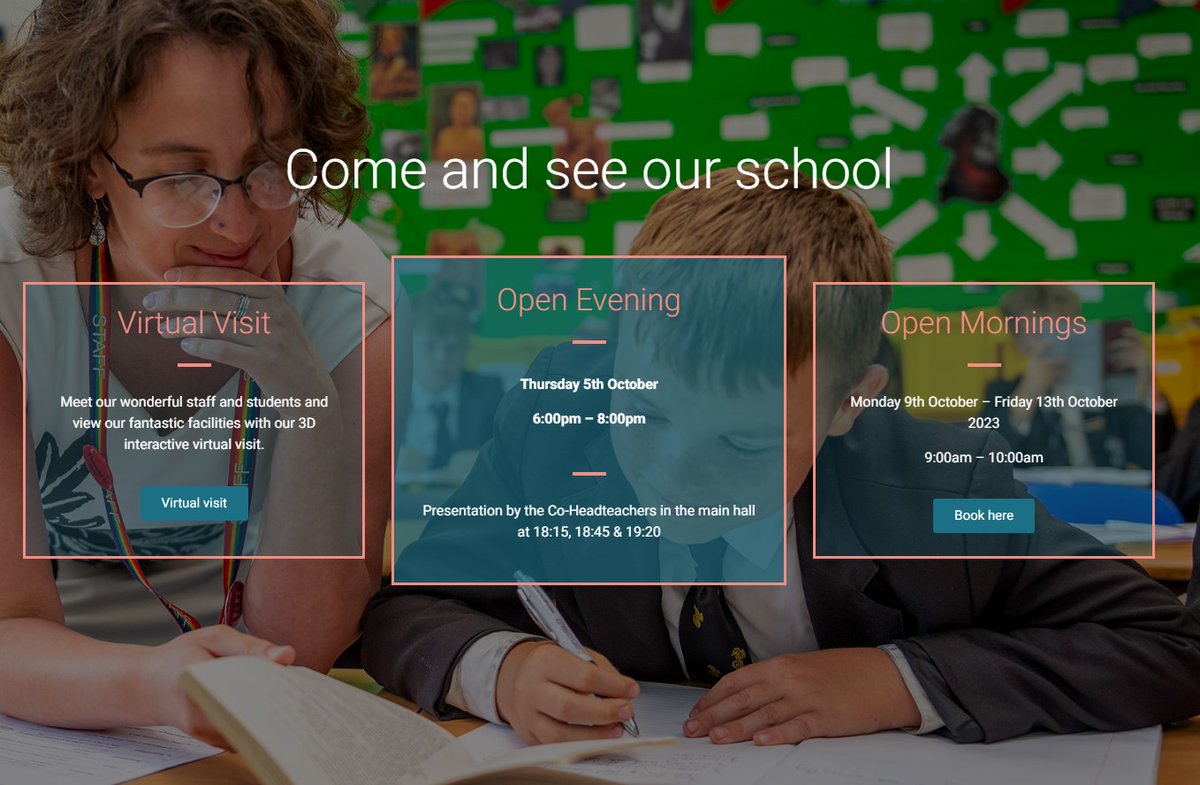 DurringtonHigh's tweet image. Durrington High School open mornings - spaces are filling fast so we have added extra places!

Year 6 transition morning tours take place from 9am to 10am on Monday 9 to Friday 13 October. Book your place here: calendly.com/durringtonhigh…

#DHSopenmornings #DHStransition #proudofDHS