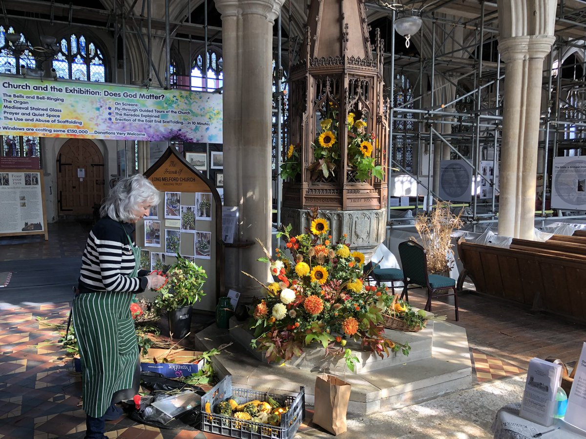 victorshannock's tweet image. They’re decorating the church Holy Trinity at Long Melford for Harvest Festival on Sunday