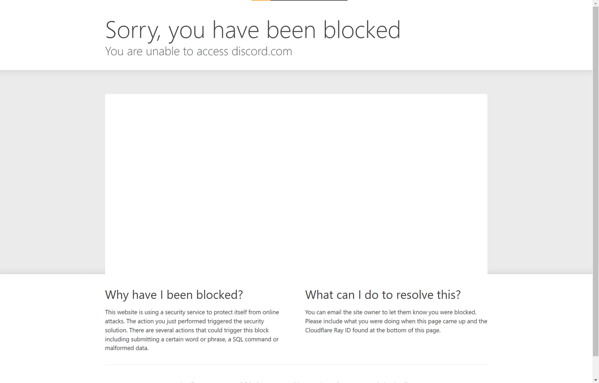 dfyx's tweet photo. @discord_support I suddenly get a Cloudflare "Sorry, you have been blocked" page when opening the Discord desktop client. Is something wrong on your end or am I false positive in some DoS detection? https://t.co/oRpsXsfASD