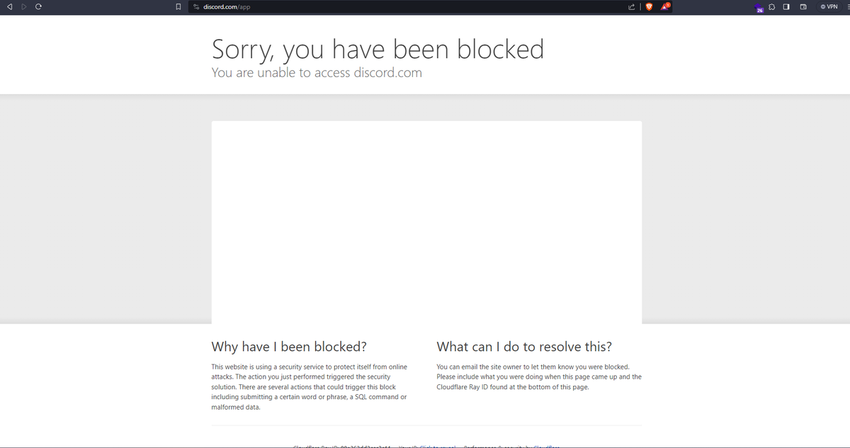 Supercrafter103's tweet photo. @discord Cloudflare seems to be blocking me since today and I have no clue why! https://t.co/oqmSdDvie9