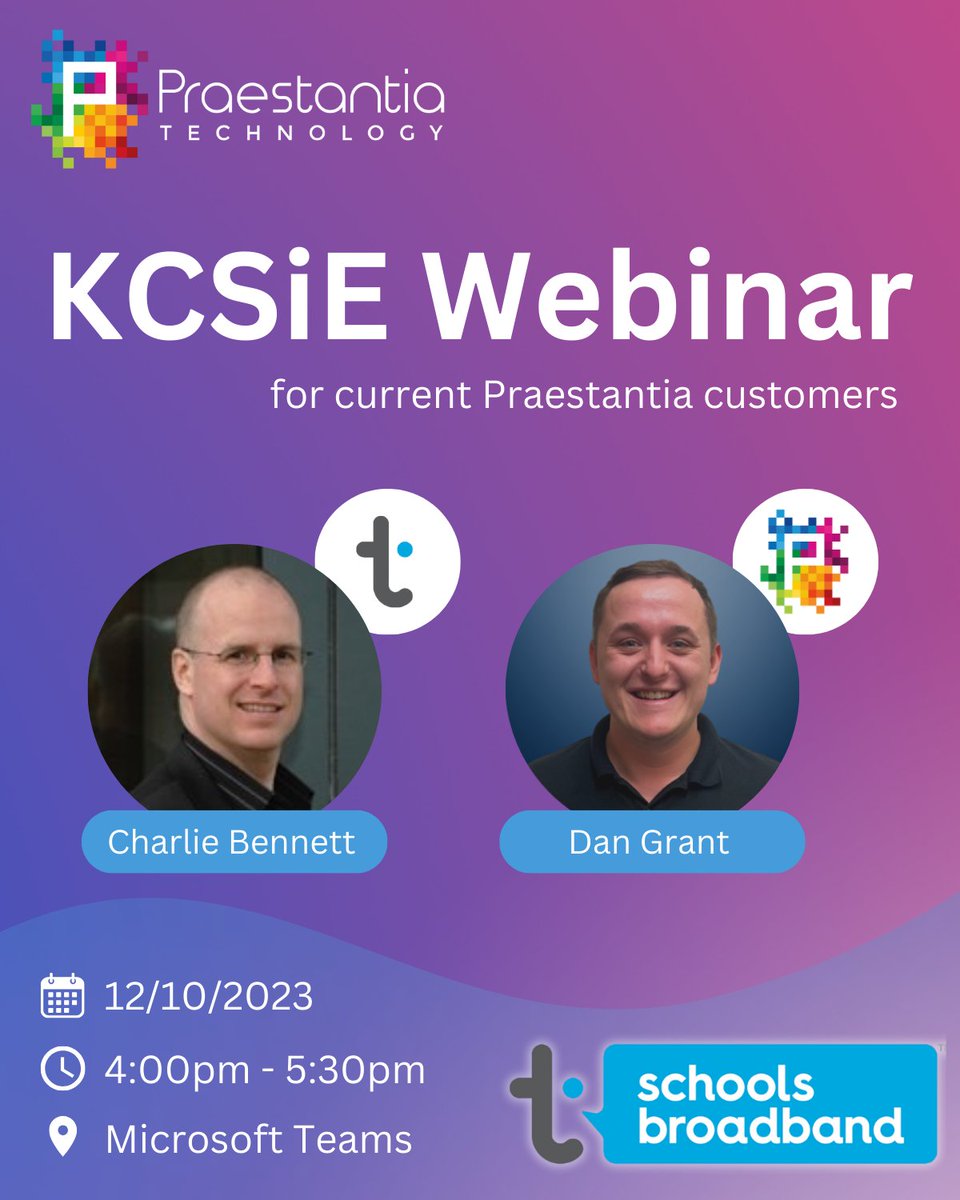 👏KCSiE Webinar!👏

In partnership with <a href="/SchoolBroadband/">Schools Broadband</a>, we are presenting a Webinar, hosted by Dan and Charlie from Schools Broadband where they will be going through the new KCSiE Updates and the new Safeguarding incident management platform.

#KCSiE #ITSupport #ITSolutions