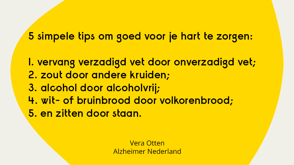 alzheimernl's tweet photo. Vandaag is het #DagvanHetHart. 💛 Een goed moment om stil te staan bij de #gezondheid van je hart. Een #gezond #hart en een goede #bloedsomloop verkleinen de kans op #dementie. Zorg daarom goed voor je hart én daarmee ook gelijk voor je #brein. #WereldHartDag https://t.co/3Dxq2kXhZu