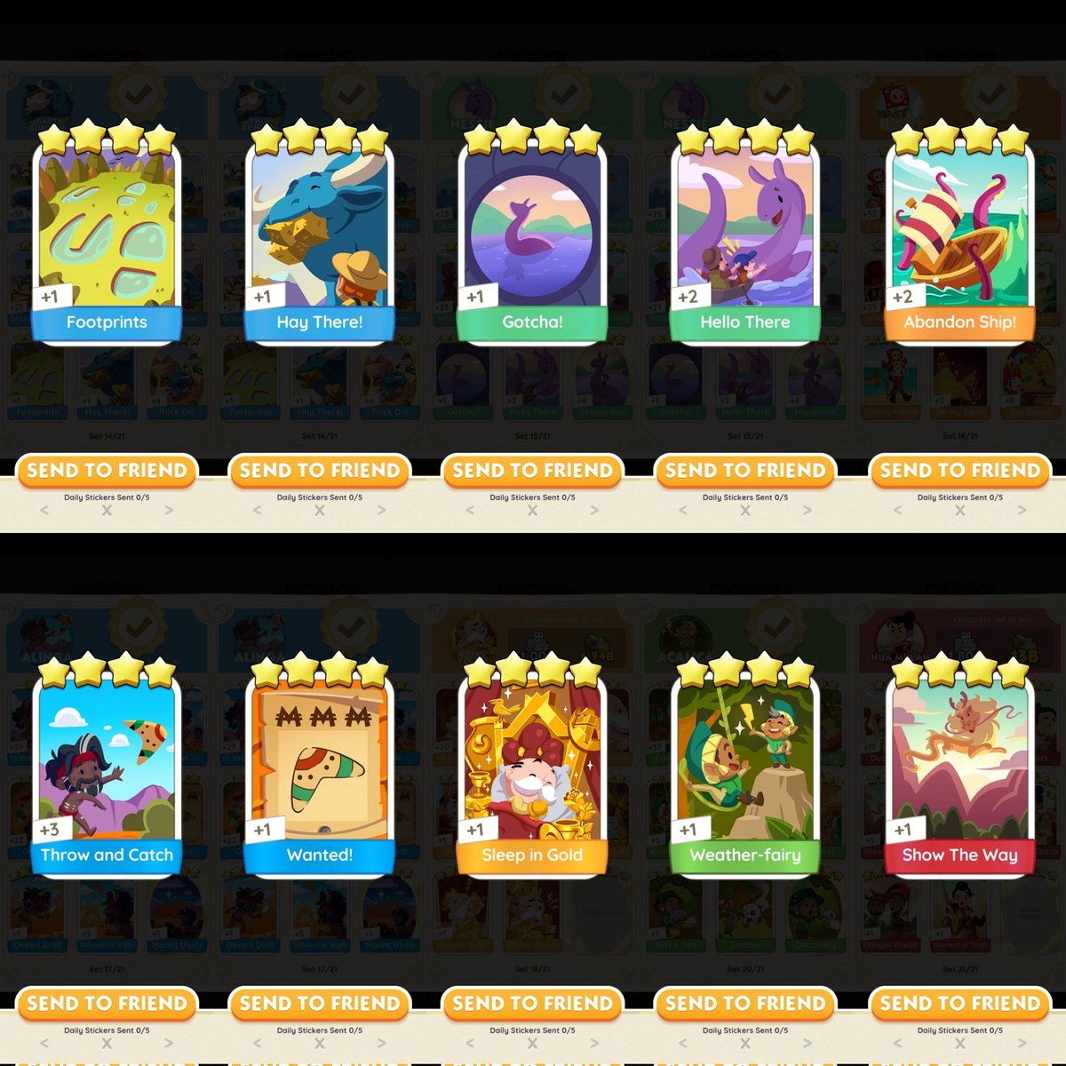 minheebap's tweet image. monopoly go trade with stars @MGoTrade 

have:
footprints 
hay there
gotcha
hello there
abandon ship
throw and catch
wanted
sleep in gold
weather fairy
show the way