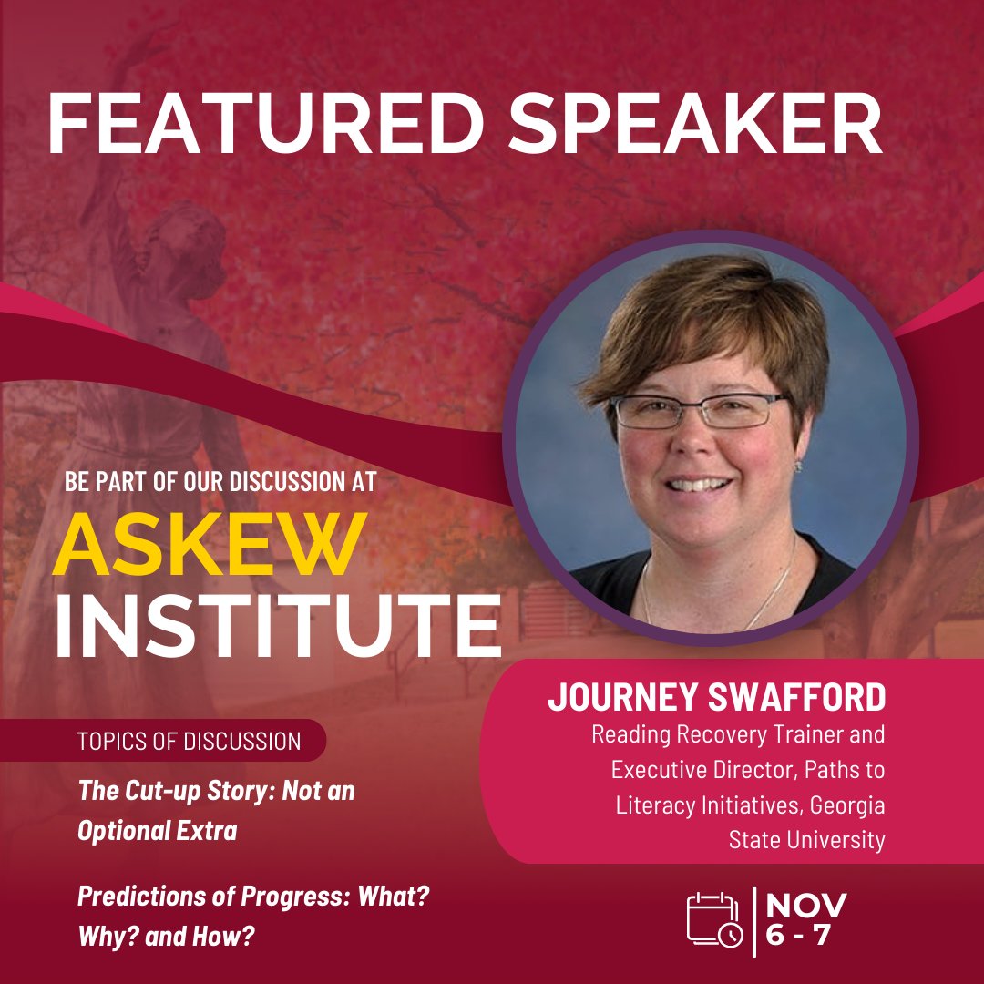 We're thrilled to have Journey Swafford as a featured speaker for the 2023 Askew Literacy Institute. Learn more: bit.ly/Askew23 #AskewInstitute #TeacherPD