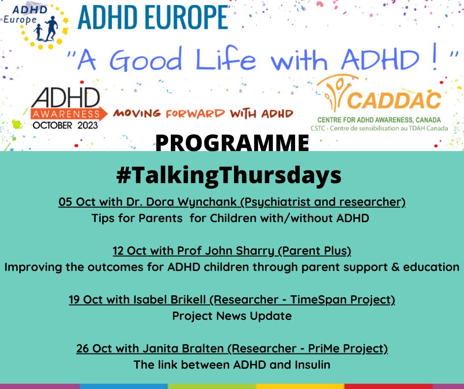 Hi Everyone. Today is the 1st day of ADHD Awareness Month. We will release videos every thursday in October. We kindly ask that you share our information on social media? The hashtags we are using is #GoodLifeWithADHD #AwarenessMonth2023 #TalkingThursdays