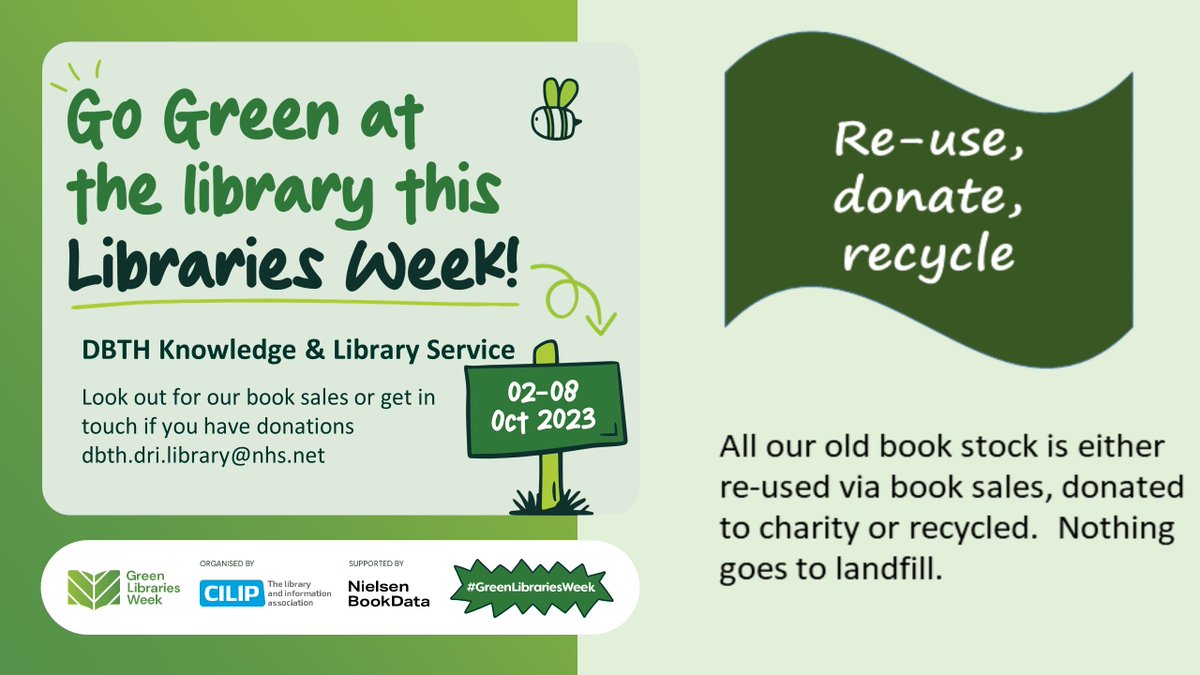 DBHLib's tweet image. Ever wondering about what happens to old library books?  Don&apos;t worry our books don&apos;t end up in landfill. #greenlibrariesweek