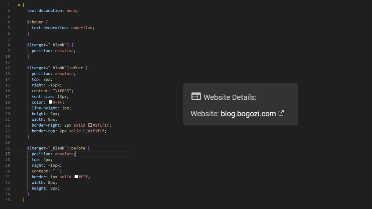 AttilaBogozi's tweet image. target=&quot;_blank&quot; icon with CSS (SCSS)

DM me for the code if you need it.
#webdesign #webdevelopment #IloveCSS
