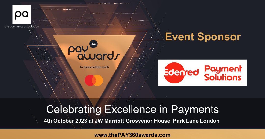 We're thrilled to announce our event sponsor for the PAY360 Awards 2023, <a href="/EdenredPaymentS/">Edenred Payment Solutions</a>, we're excited to have them join us to celebrate excellence in payments next week (04th October 2023).