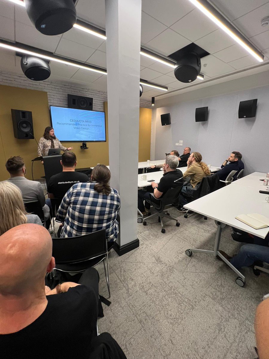 CEDIA_EMEA's tweet photo. A fantastic turnout for our RP22 event for manufacturers and distributors this morning. The industry is keen to hear more about the brand-new recommended practice for immersive audio system design. https://t.co/9xtx65m6b5