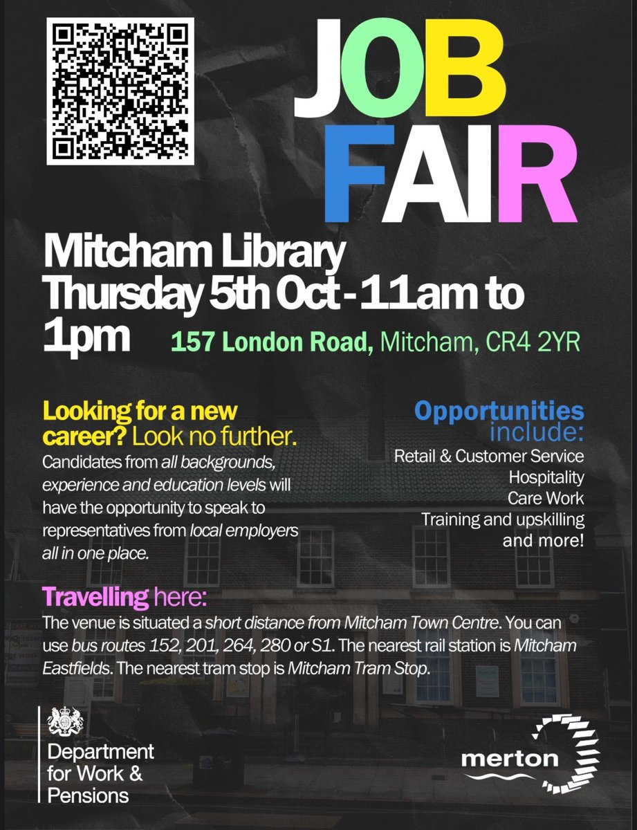 Our team will be down at the DWP's job fair taking place next week Thursday 5th October.  
Come down and check out our opportunities as well as meet loads of other employers👏 Not to be missed!

#jobfair #jobs #newjob #opportunities #Careers #careersfair #merton
