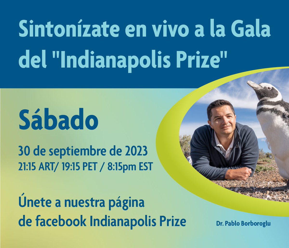 Este sábado desde Facebook se verá la gala del premio dedicado a la conservación Indianápolis Prize.

Lo ganó el científico del Conicet Pablo  García Borboroglu (<a href="/PopiBorboroglu/">Popi Borboroglu</a> @ciencia_ar <a href="/CONICETCenpat/">CCT CONICET-CENPAT</a>) 👇
infobae.com/america/cienci…