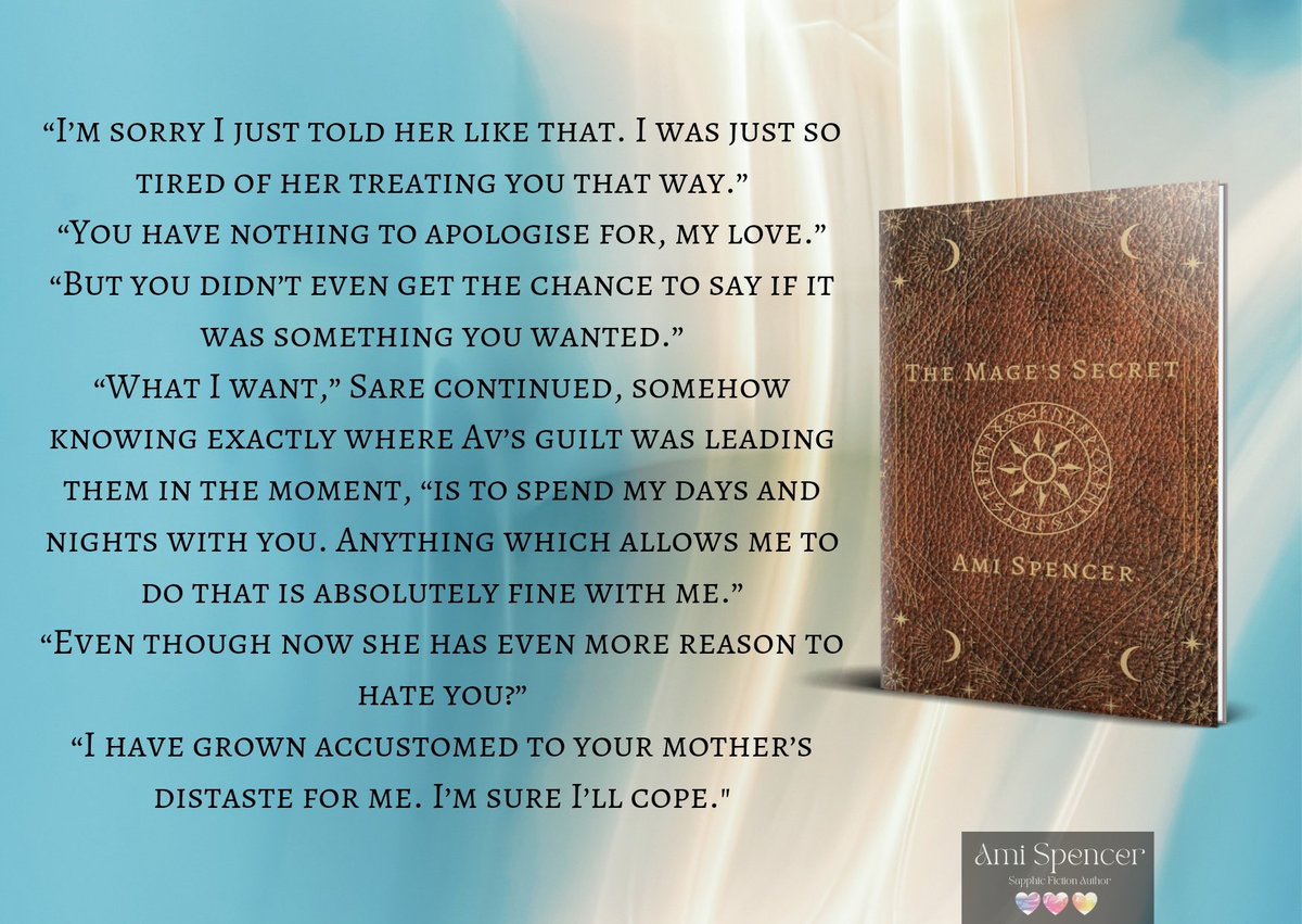 aspencerwriter's tweet photo. Disapproving mothers? Check! 

The Mage's Secret coming soon

#lesficfri #sorry #sapphic #sapphicfiction #urbanfantasy #nonbinaryMC #comingsoon https://t.co/yA4iwQ5QCf