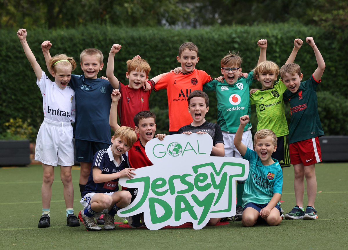 Exciting moments at St Brigid's Boys' NS Foxrock for #GOALJerseyDay! 📸 Corporates and schools, join us! 🎉 Be part of GOAL Jersey Day 2023 and make a meaningful impact. Your participation matters. Register at bit.ly/3EUCluK. #WearCareShare #ThatsWhatGOALiesDo