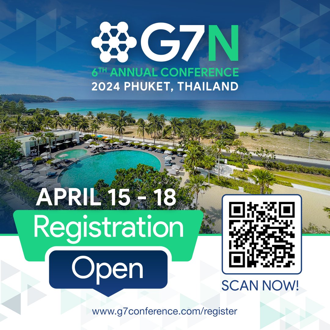 🚀Registration is now OPEN for the G7N Conference
✅ lnkd.in/gBWiYQaH

Elevate your global networking game! Join us in beautiful Phuket, Thailand, where over 200 delegates from 90+ countries will come together for an extraordinary event.

#g7logisticsnetworks #g7conference