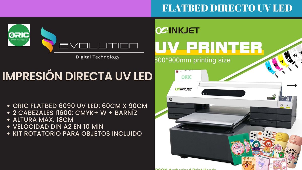 evolutiondig_es's tweet photo. ¡¡Éxito de nuestra @oricmanufactory   #flatbed #UV LED  600mm x 900mm en @CPrint_Madrid ! 💯❤️
✅ Cabezal Epson i3200 
✅ Altura 18 cm
✅6 colores (CMYK Lc Lm)  + W y Barniz.
✅Velocidad de 8m2/h 
✅aspiración por 4 zonas 
✅Kit Rotatorio objetos cilíndricos
✅Efecto 3D y #uvdtf https://t.co/2VoJcSDqNc