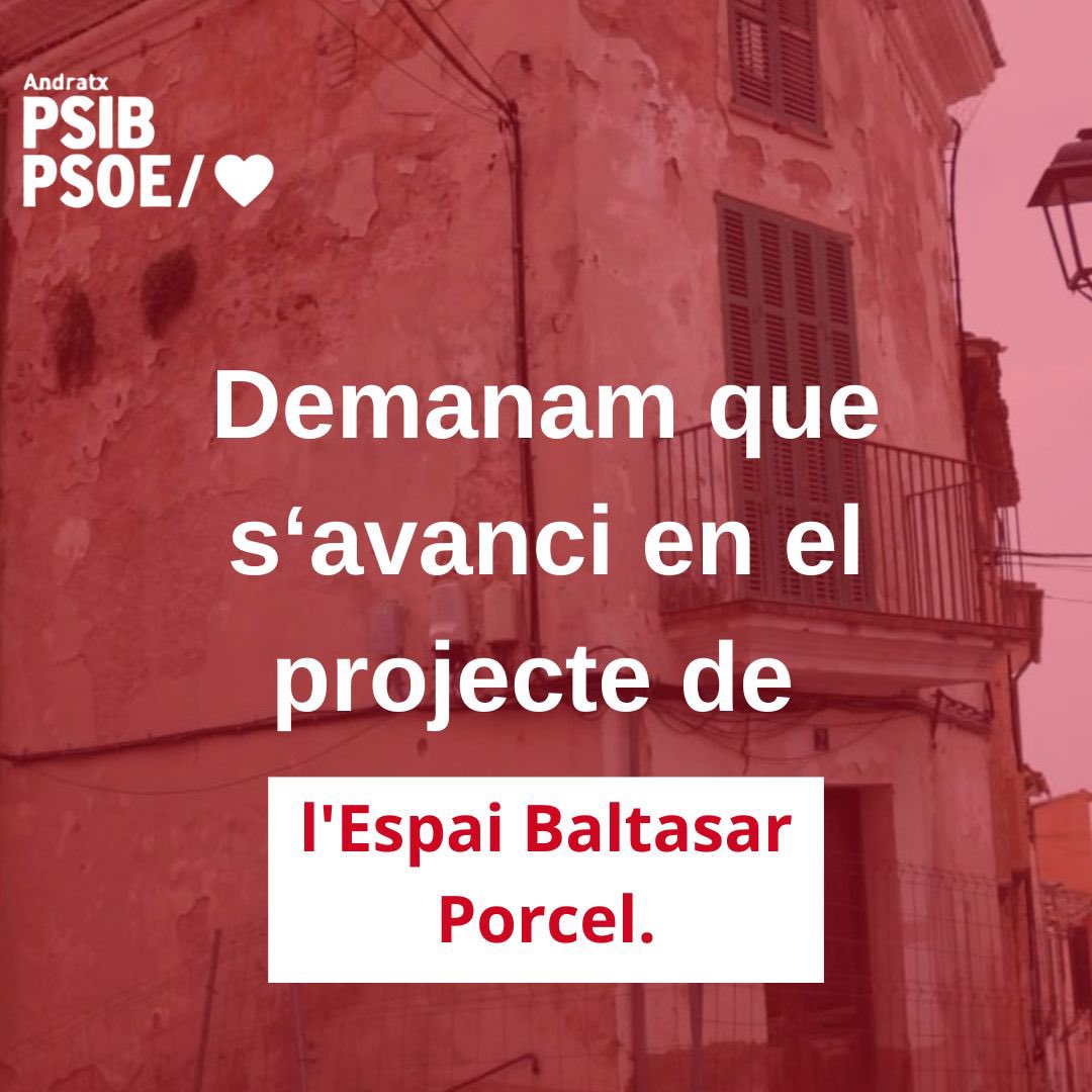 psoeandratx's tweet photo. 🔴🌹Aprovam una moció per continuar amb les obres de l'espai Baltasar Porcel.

➡️Fins ara no havíem tingut cap notícia de l'equip de govern sobre les seves intencions amb aquest projecte, iniciat ja fa més de deu anys, i que va avançar la passada legislatura.

👇Moció 👇 https://t.co/zRmW9zTNPL
