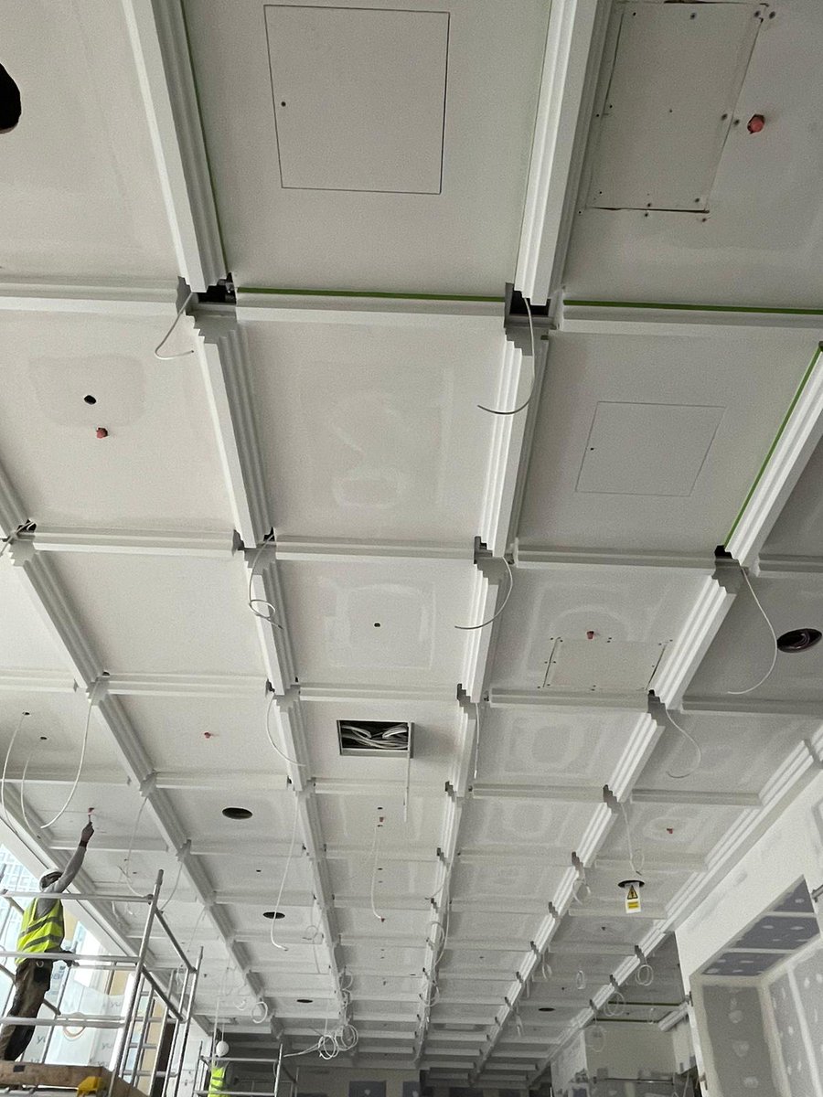 AcousticPlaster's tweet photo. The Pacy &amp; Wheatley acoustics team are hard at work on site at Nine Elms. We are working alongside Titan Interiors and Multiplex on the brand-new Grand Hyatt hotel development. Our specialist acoustic installers are now fitting panels and filling in the ballroom. 

#loveconst ... https://t.co/LTszQXgH0y