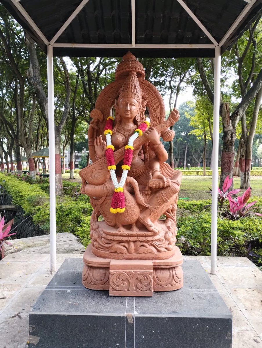 Idol of Goddess Saraswati at NIA, Pune. She is goddess of knowledge, music, art, wisdom and learning. Similar concepts of such goddess can be seen in Indonesia, Thailand, etc. The concept of Saraswati migrated from India, through China to Japan, where she appears as Benzaiten.