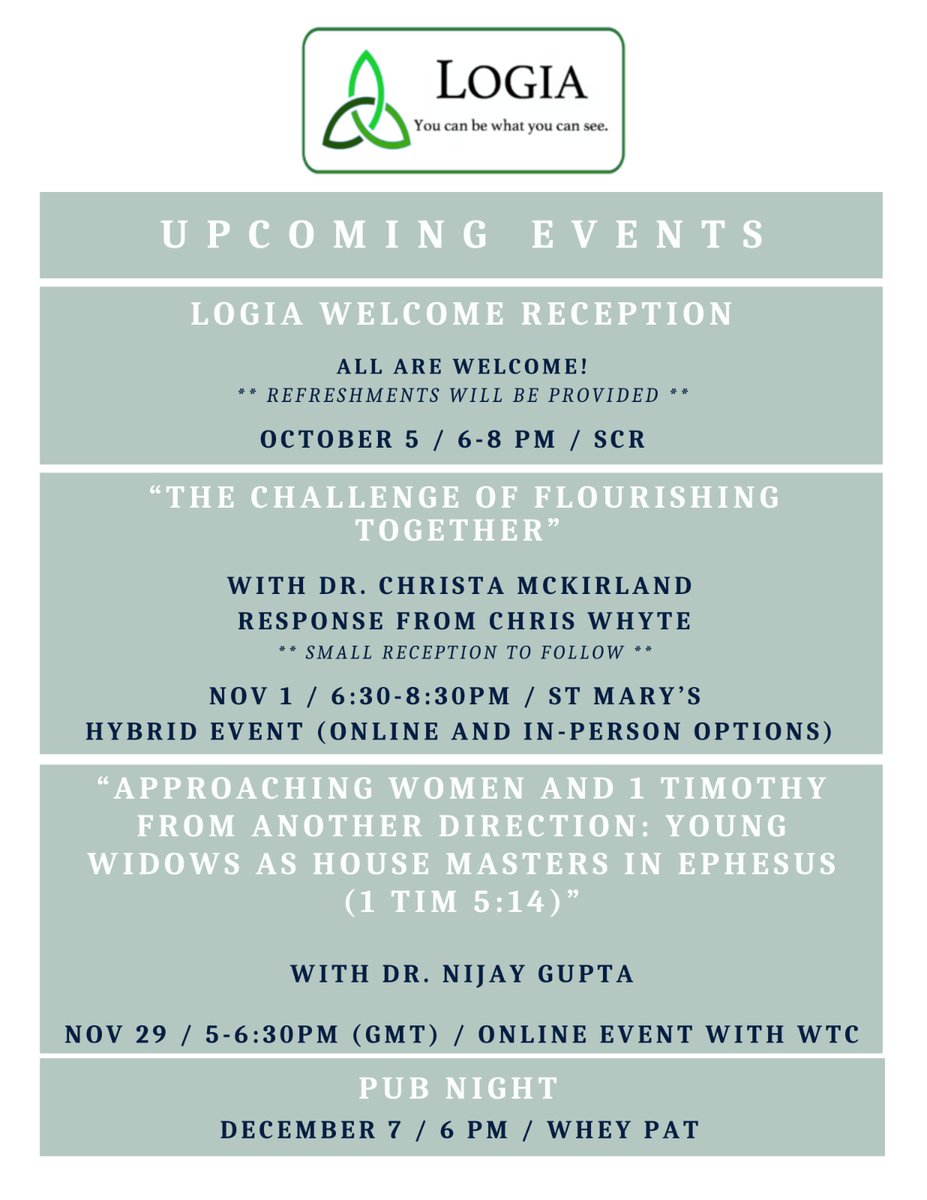 <a href="/logiatheology/">Logia</a> invites all to Autumn 2023 events. Logia St Andrews is part of an international initiative to highlight women's excellence in biblical &amp; theological academy. They support &amp; encourage School of Divinity students by offering spaces to see &amp; know female colleagues.