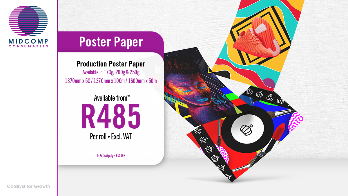MidcompOfficial's tweet image. Gear up for your Summer advertising with our Poster Paper deals for short-term adverts and retail promotions. Contact us for more info or explore full media range lnkd.in/gehAeQFa | consumables@midcomp.co.za | 010 020 9999
#posterpaper #printmedia #retailadvertising