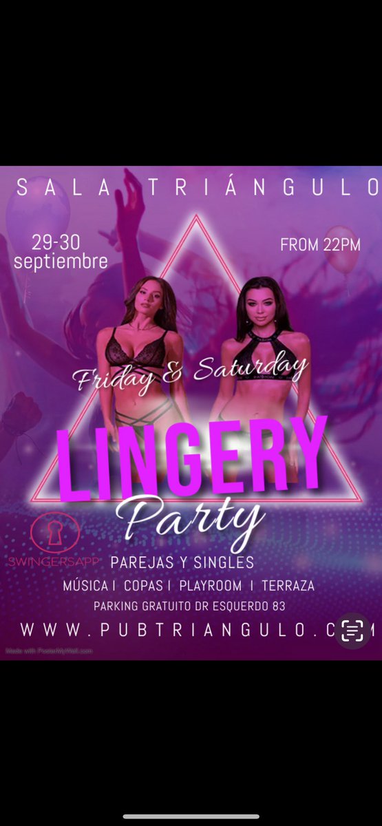 Fiesta Lencera!!!!La mejor fiesta temática del panorama swinger te espera este sábado en Triángulo !!!Aforo 100 perdonas. Últimas entradas disponibles!!! Reserva o no podrás disfrutar una noche de locura. #swinger#swingerclub#swingerparty#youngswingers#parejaliberal#