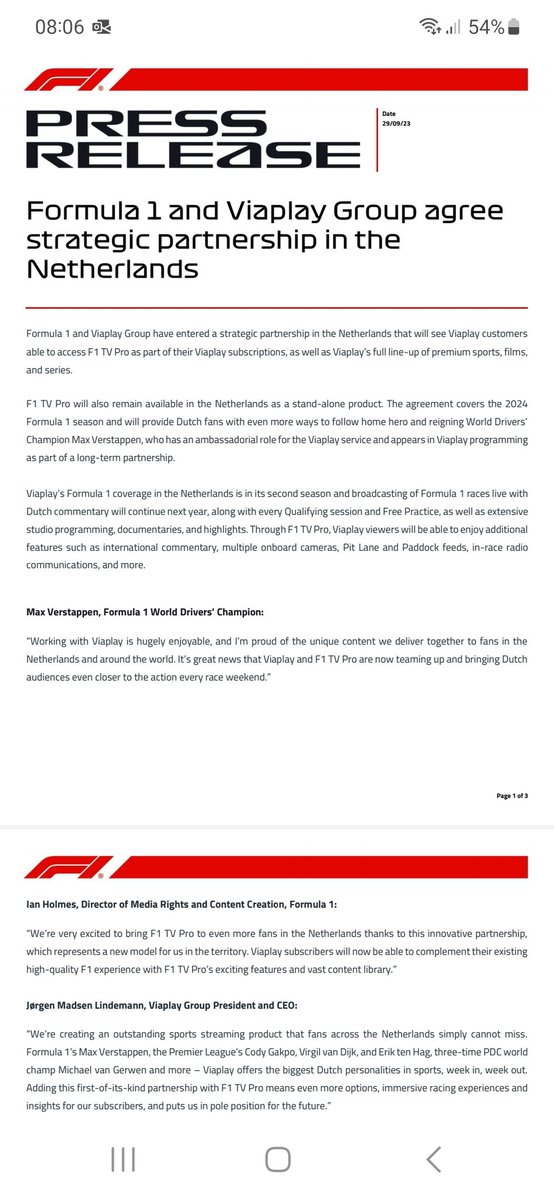 Viaplay NL gaat strategische samenwerking aan met Formule 1: ook toegang tot F1 TV Pro