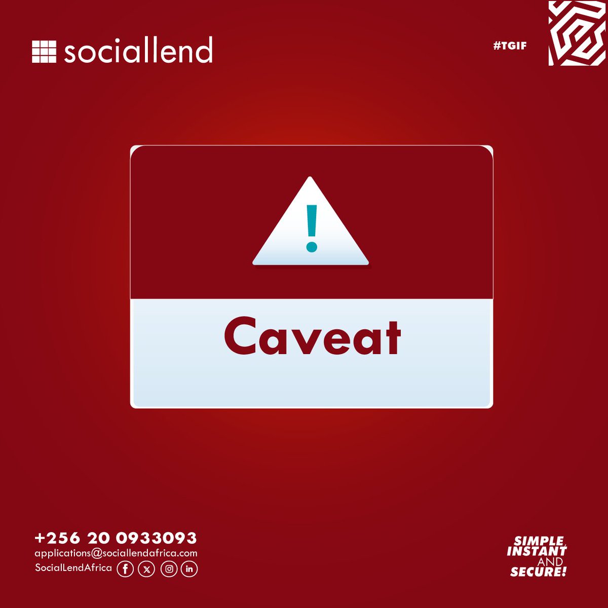 SociaLendAfrica's tweet photo. Our #FinancialTerm of the week is Caveat. Caveat is used to refer to a warning or cautionary statement associated with a financial transaction, investment, or financial instrument. It is a Latin term that means "let him beware" or "buyer beware." ⚠️ https://t.co/GJk586ObiV
