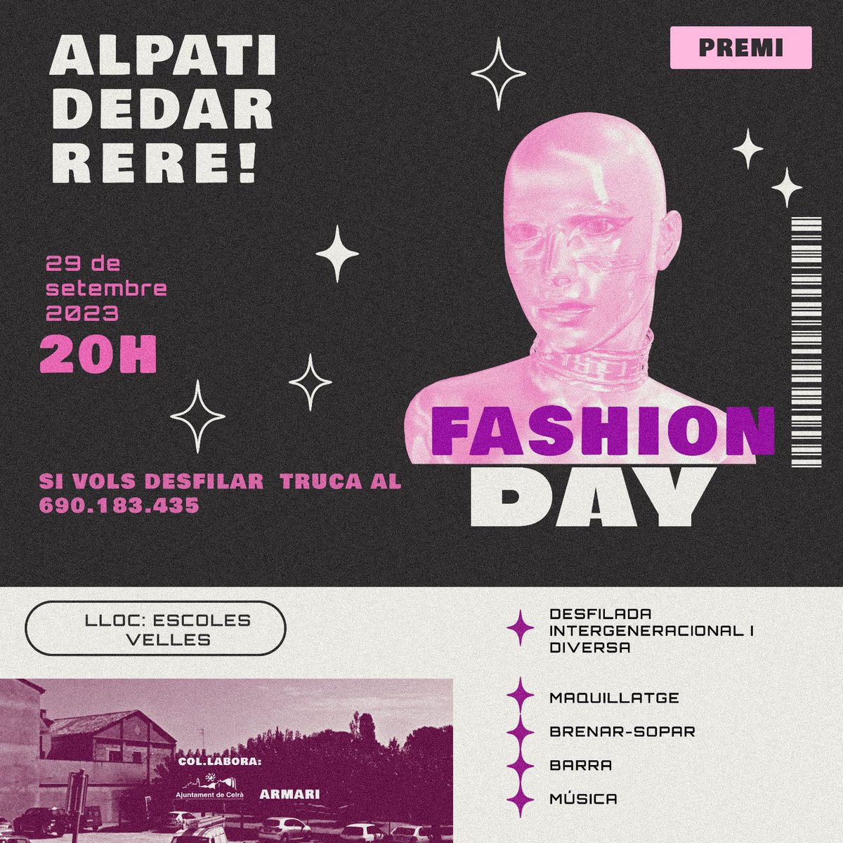 Avui a Celrà desfilada intergeneracional i diversa amb la col•lecció de tardor de l’Armari. Milà-París-Celrà ✨🦄