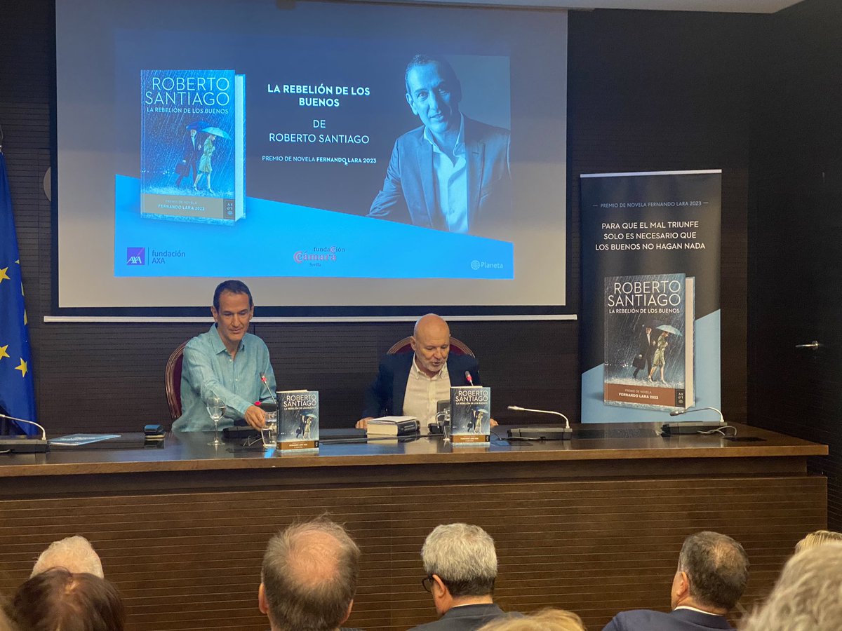 Puesta de largo del Premio Fernando Lara 2023: “La Rebelión de los Buenos”, de Roberto Santiago. En la Cámara de Comercio de Sevilla.
<a href="/FundacionAXA/">Fundación AXA</a>
<a href="/AXASegurosEs/">AXA España</a> 
<a href="/AXA/">AXA</a>
