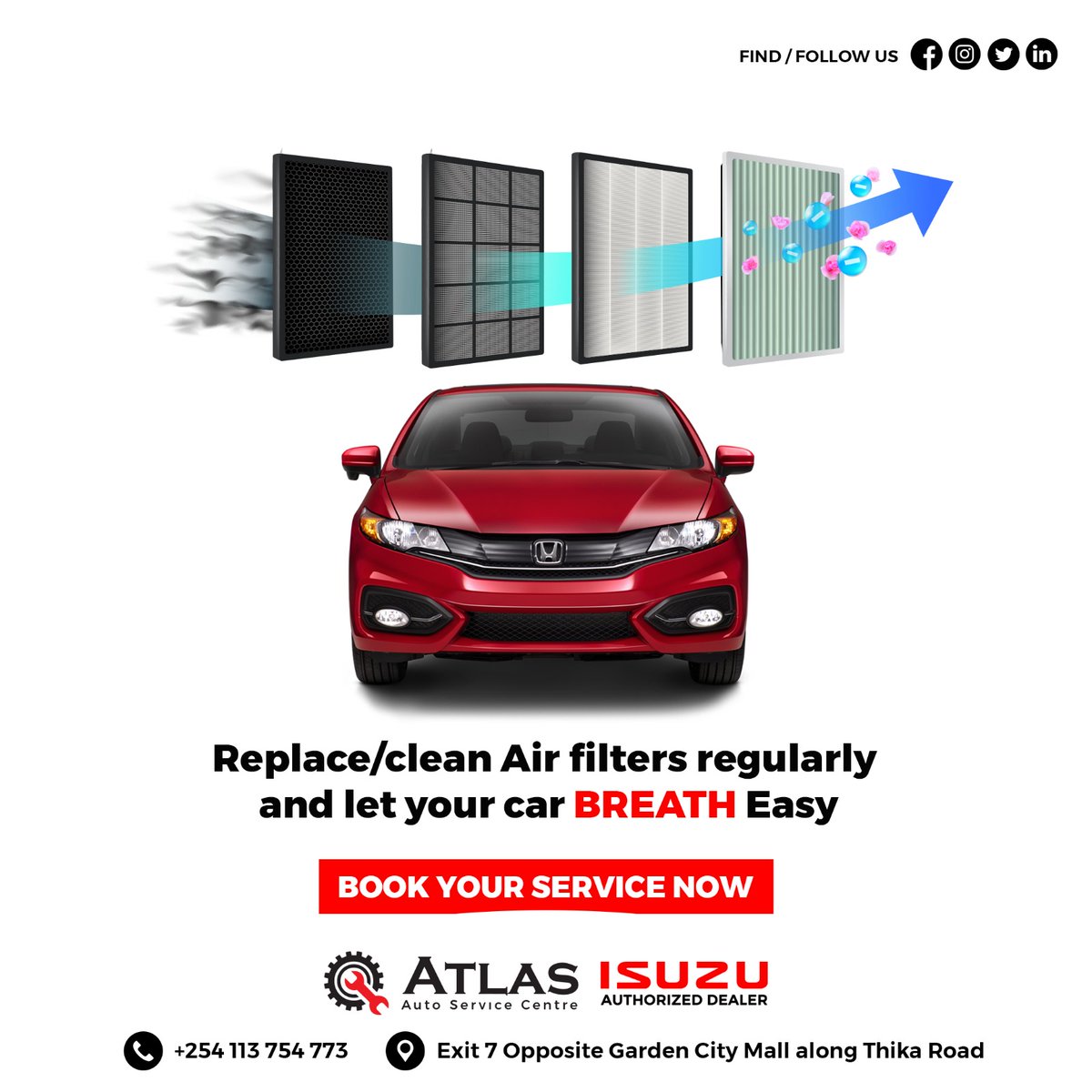 Breathe easy, ride smoothly! 🚗💨 Don't forget to replace/clean your air filters regularly to keep your car's engine in top shape. Book your service now for a breath of fresh air! 🌬️🔧#howcanwehelp #CarCare #CleanAirFilters #SmoothRide #ServiceYourCar