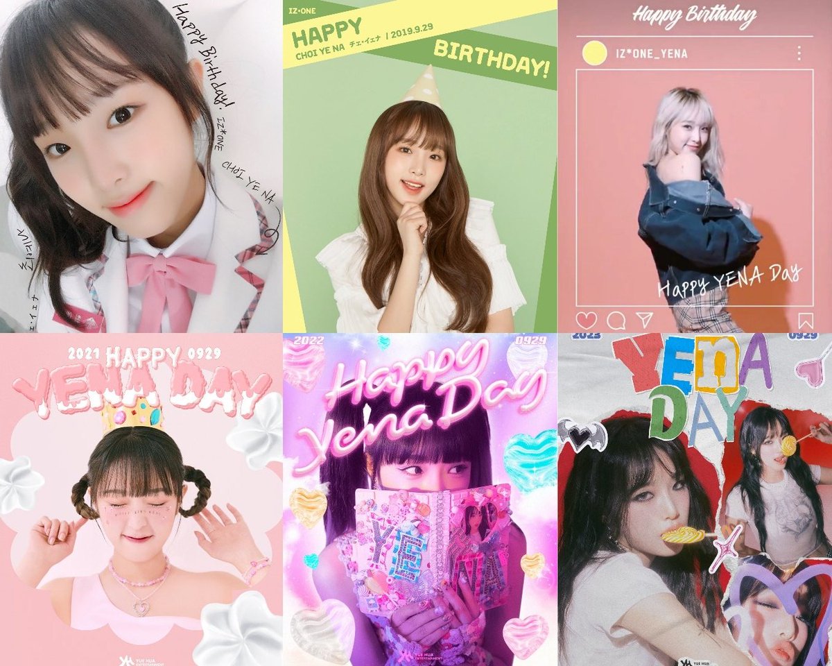 yena's birthday posters throughout the 6 years 🩷💛🥹