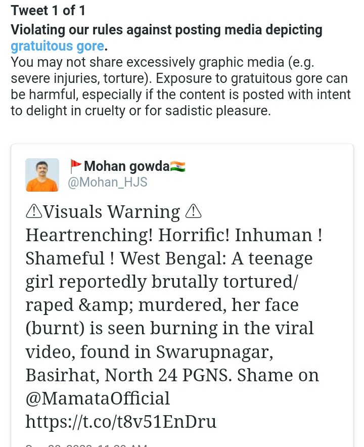 After posting west Bengal Heartrenching! Horrific! Inhuman ! Shameful incident <a href="/twitter/">Twitter</a> blocked me.

Attack on freedom of speach

West Bengal: A teenage girl reportedly brutally tortured/ raped &amp; murdered, her face (burnt) is seen burning in the viral video, found in west bengal