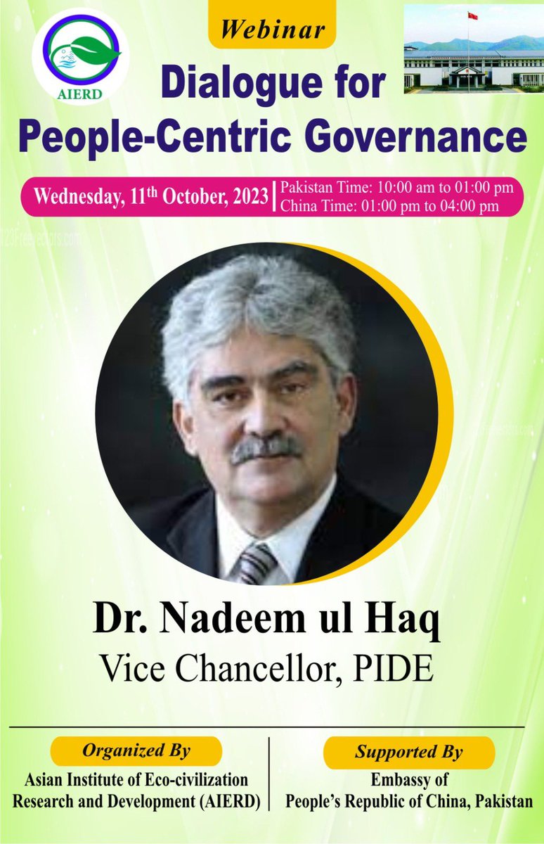 #Meetthespeaker 

Well-known economist, author and governance reform enthusiastic
@nadeemhaque @PIDEpk @CathayPak 
#Peoplecentricgovernance