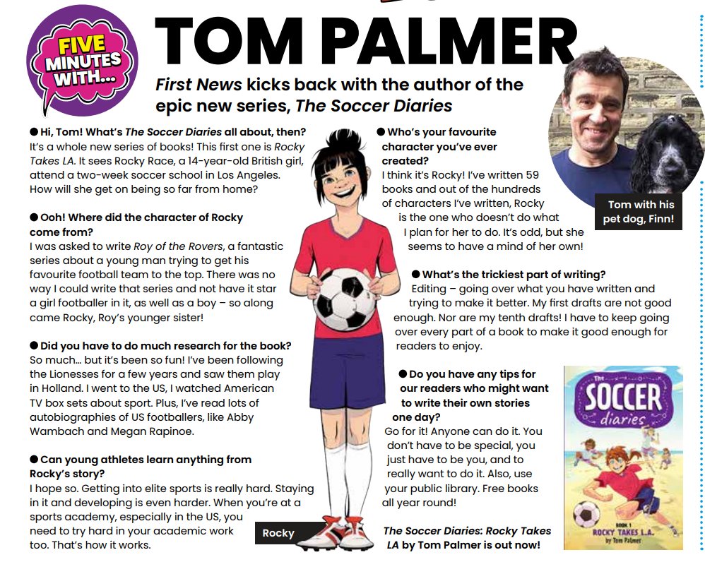 I was so pleased to see SOCCER DIARIES featured in @FirstNews_Teach today. What a brilliant paper to be in. One my daughter read avidly when she was younger. Thank you @royoftherovers for sorting it! Signed copies available from thethoughtfulspotbooks.com/product-page/t…