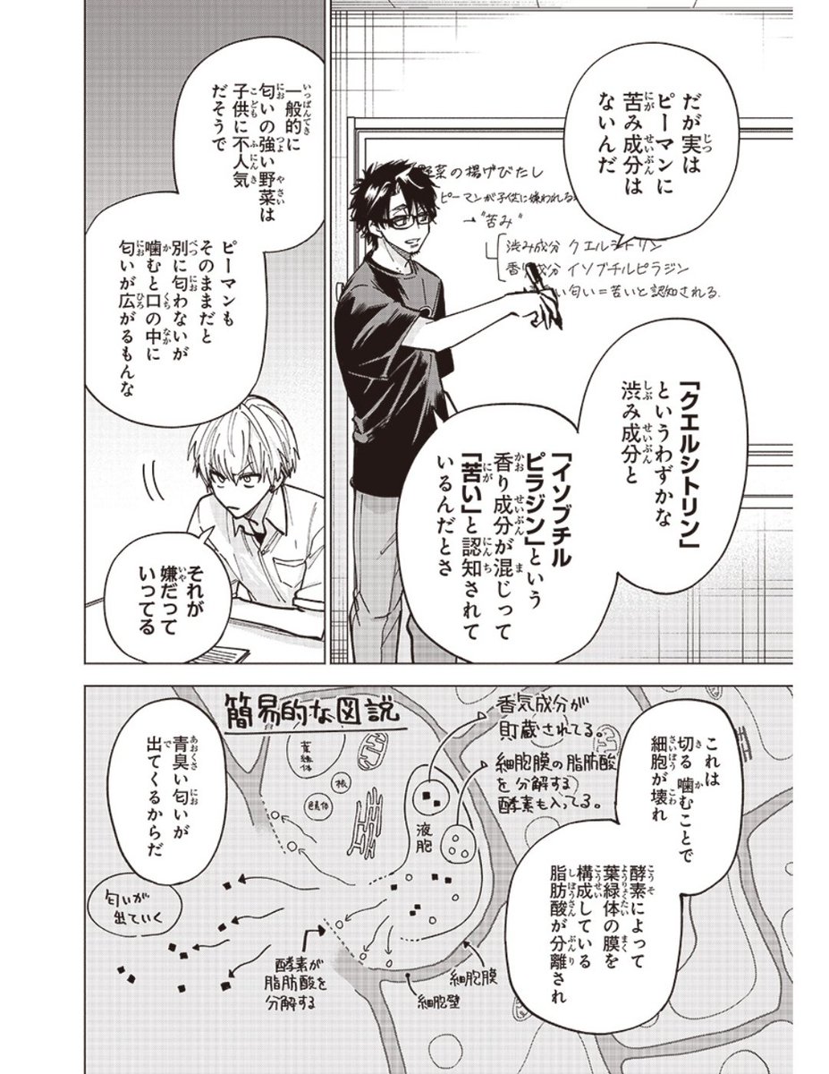 2/2 続きはこちらから! [12コマ目:ピーマンの苦み軽減と揚げびたし] #ヤンキー君と科学ごはん - 岡 叶 | となりのヤングジャンプ 