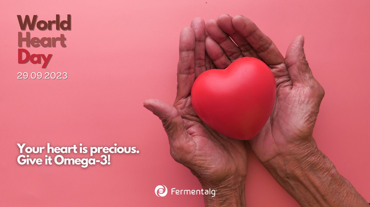 🗓 September 29th : World Heart Day 💡 DID YOU KNOW? A sufficient daily intake of omega-3s may reduce the risk of heart attack by 28%. ❤ The recommended daily dose is 250-500 mg of EPA & DHA. #FERMENTALG #WorldHeartDay #DHA #AlgalOmega3 #DHAORIGINS #microalgae #UseHeart