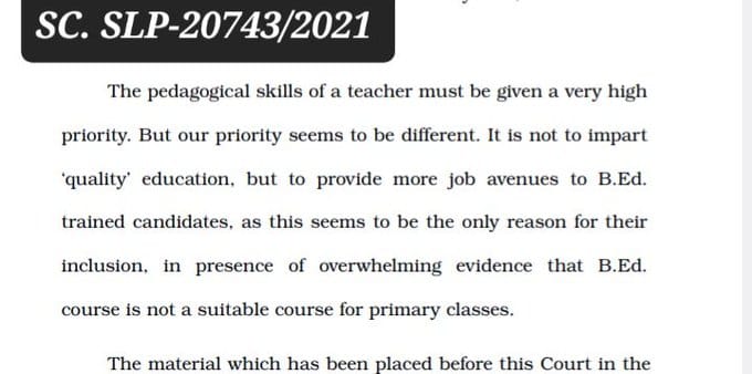 Anish97098's tweet photo. "B.Ed is not a qualification for teachers at the primary level. B.Ed trainees are not expected to be essential #शैक्षणिक_कौशल teachers at the primary level" ~ para-27, SLP-20743/2021)
#न्यायालय_विरोधी_बिहार_सरकार
@atulpmail https://t.co/apXwWEFlAz