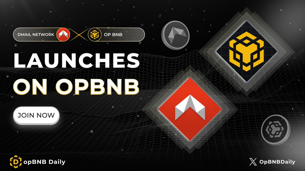 🎉 Dmail Launches on #opBNB!

💌 By logging in with #opBNBChain, users can claim a unique #Dmail NFT Account with 8-11 digits &amp; earn an additional 30 Dmail Points daily!

📖 Guide: dmailnetwork.gitbook.io/user_guide/opb…

🎁 Campaign: galxe.com/dmail/campaign…

#opBNBDaily