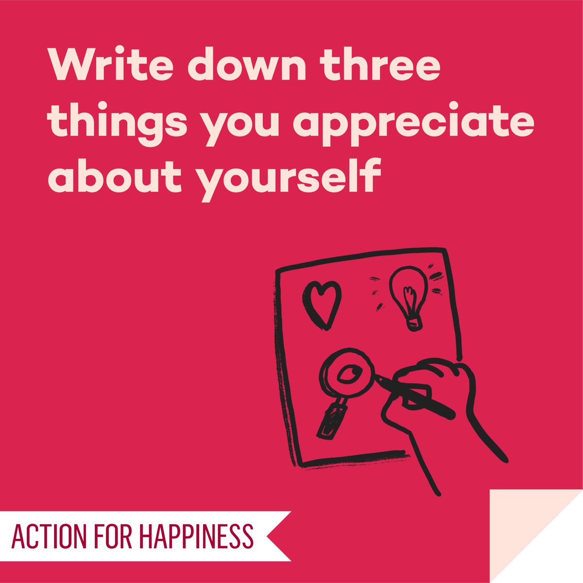Self Care September - Day 29: Write down three things you appreciate about yourself actionforhappiness.org/self-care-sept… #SelfCareSeptember