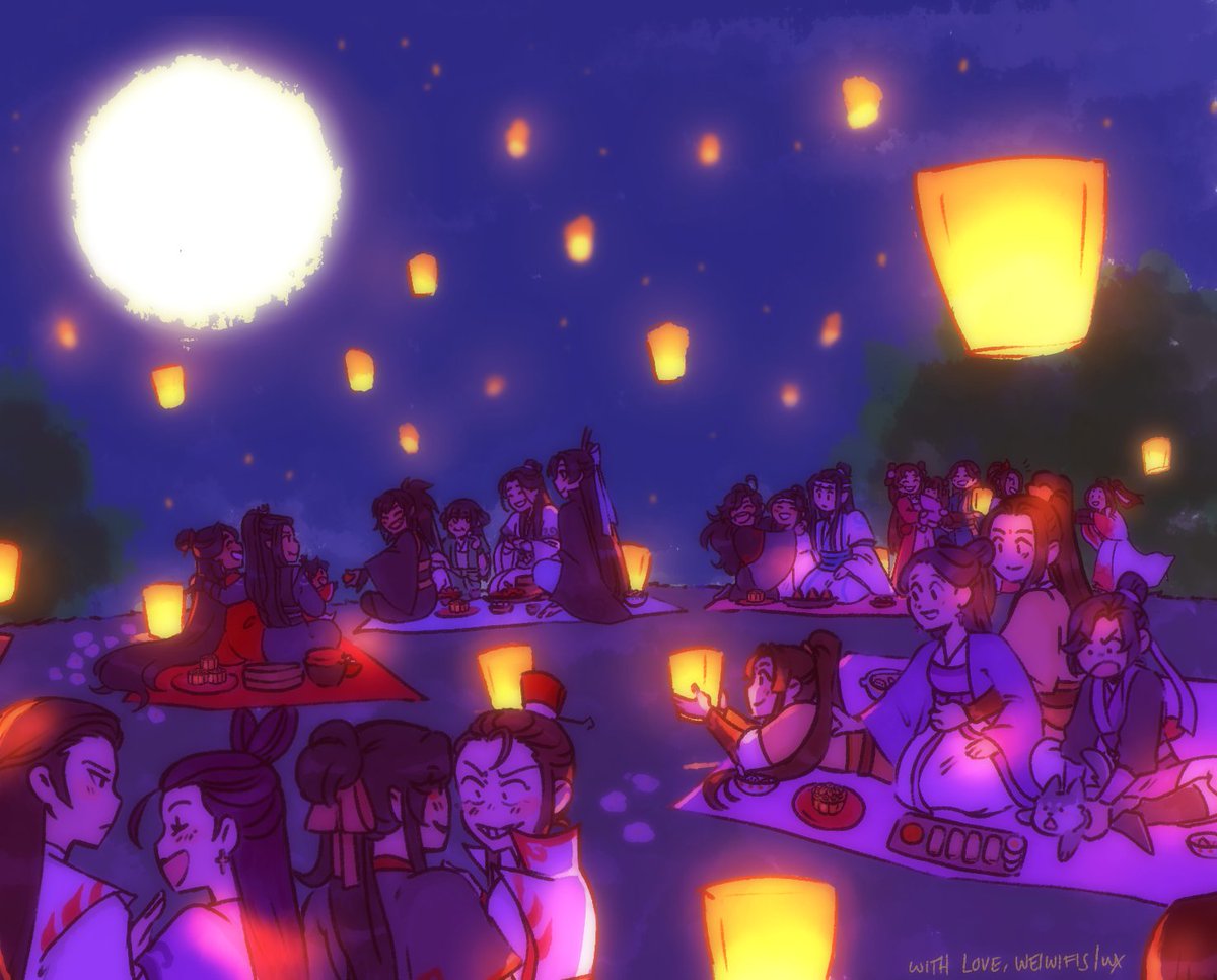 🌕happy mid-autumn festival!! i hope this is a time of unity and good fortune for everyone 💖 i love these kinds of gatherings- i even included my ocs :3c 

#mdzs #魔道祖师