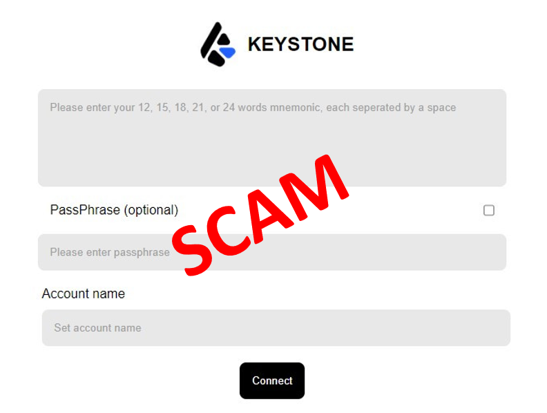 KeystoneCN's tweet photo. 🚨前方SCAM高能预警🚨
🕵️♂️最近我们发现有一个钓鱼网站伪装成Keystone 售后支持页面来诱使用户输入自己的助记词。
📢这里说一句可能是废话的提醒:不管是使用什么产品、在什么交互场景下,都绝对不需要向任何人透露自己助记词。
#Keystone3 #KeystoneWallet https://t.co/9VvpWPdfrl