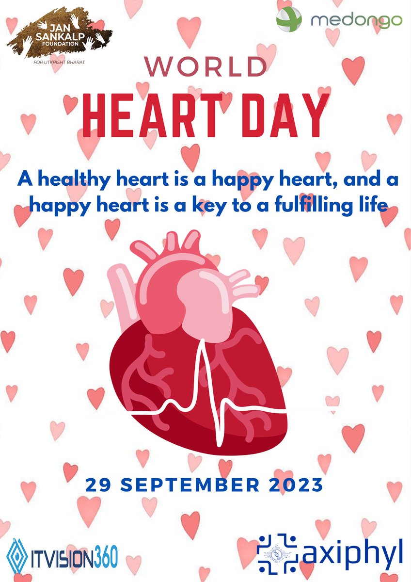 JansankalpF's tweet photo. On this #WorldHeartDay, let's pledge to take better care of our hearts, because a healthy heart means a happier life. ❤️🫀 #HeartHealth #HealthyHeart #WorldHeartDay2023 #LoveYourHeart #HeartCare 
#HealthyHeart #HeartAwareness #HeartHero @krishnammagaru @AnandDasari @neerasingh11 https://t.co/UOWv2Ys0cq