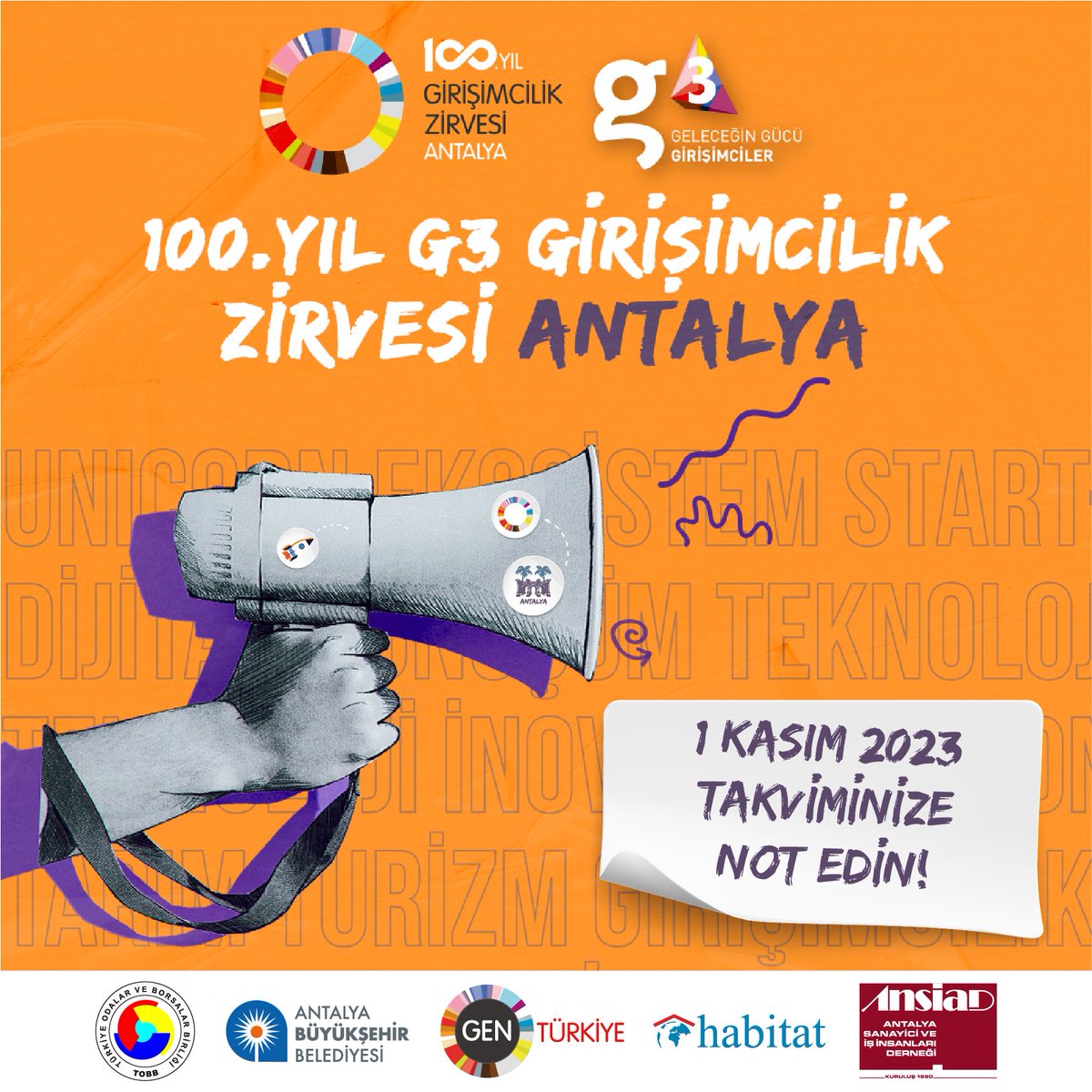 ⌛100. Yıl G3 Girişimcilik Zirvesi için geri sayım başladı. 

📢 Girişimcilik ekosistemi Antalya’da buluşuyor.